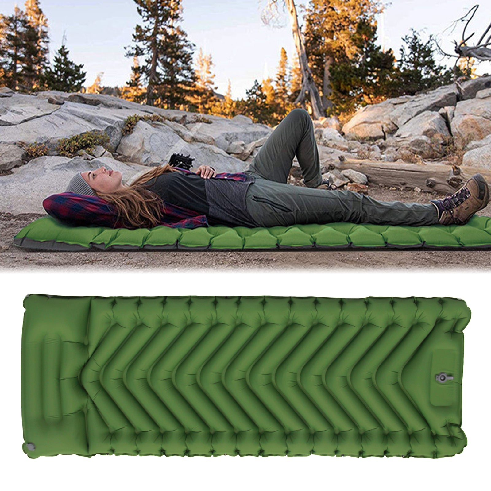 Isomatte Luftmatratze Luftbett Grün 198 cm x 69 cm für Zelt mit Kissen u Pumpe - Outdoor Alm