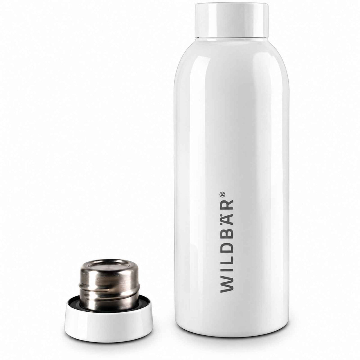 Weiße Edelstahl-Trinkflasche 500 ml mit silbernem Schraubdeckel, auslaufsicher