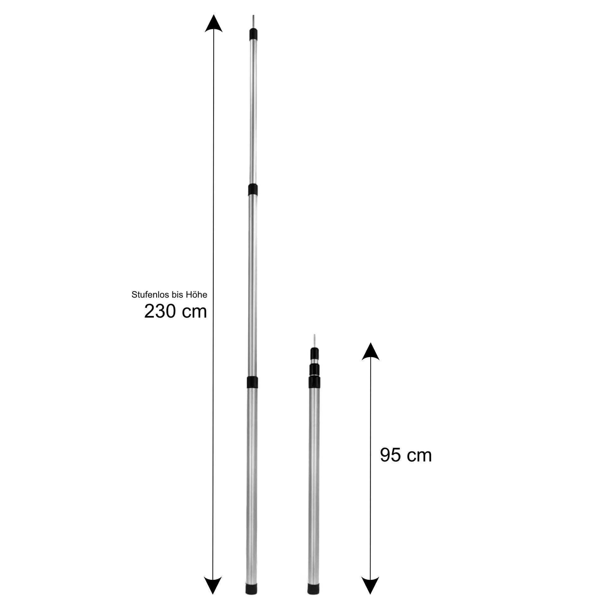 Zelt Teleskopstange Alu 230 cm – Aufstellstange für Heckzelt, verstellbar von 95 cm bis 230 cm - Outdoor Alm