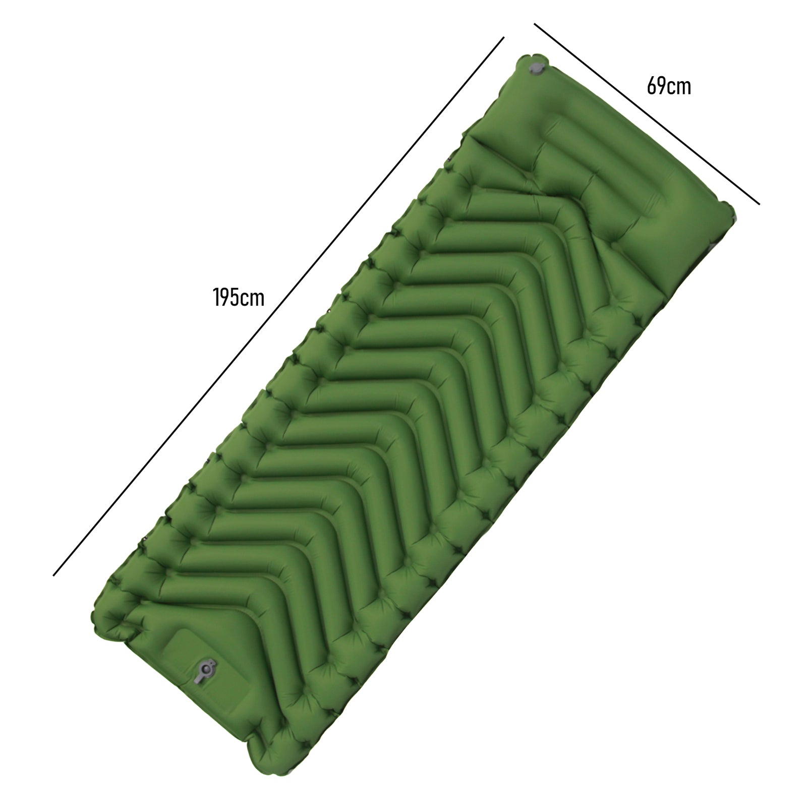 Isomatte Luftmatratze Luftbett Grün 198 cm x 69 cm für Zelt mit Kissen u Pumpe - Outdoor Alm