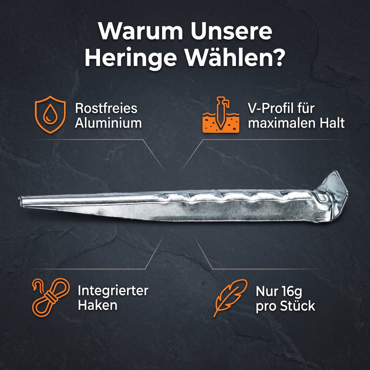 Heringe 5 St Aluminium 18 cm Ultraleicht Erdnägel 16 g Hering