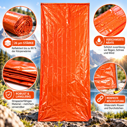 Notfall Schlafsack mit Alu Beschichtung 210 cm x 91 cm für PKW Camping Bergwandern