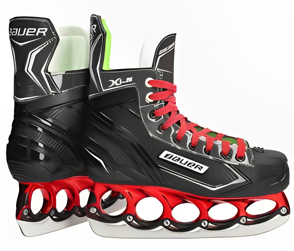 Bauer Eishockey-Schlittschuhe schwarz/rot mit roten Schnürsenkeln und Kufen