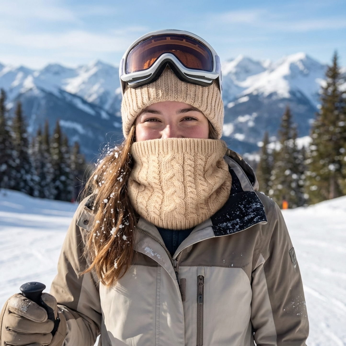 Schlauchschal Loop mit Fleecefutter Superwarm Beige Schal Ski Wandern