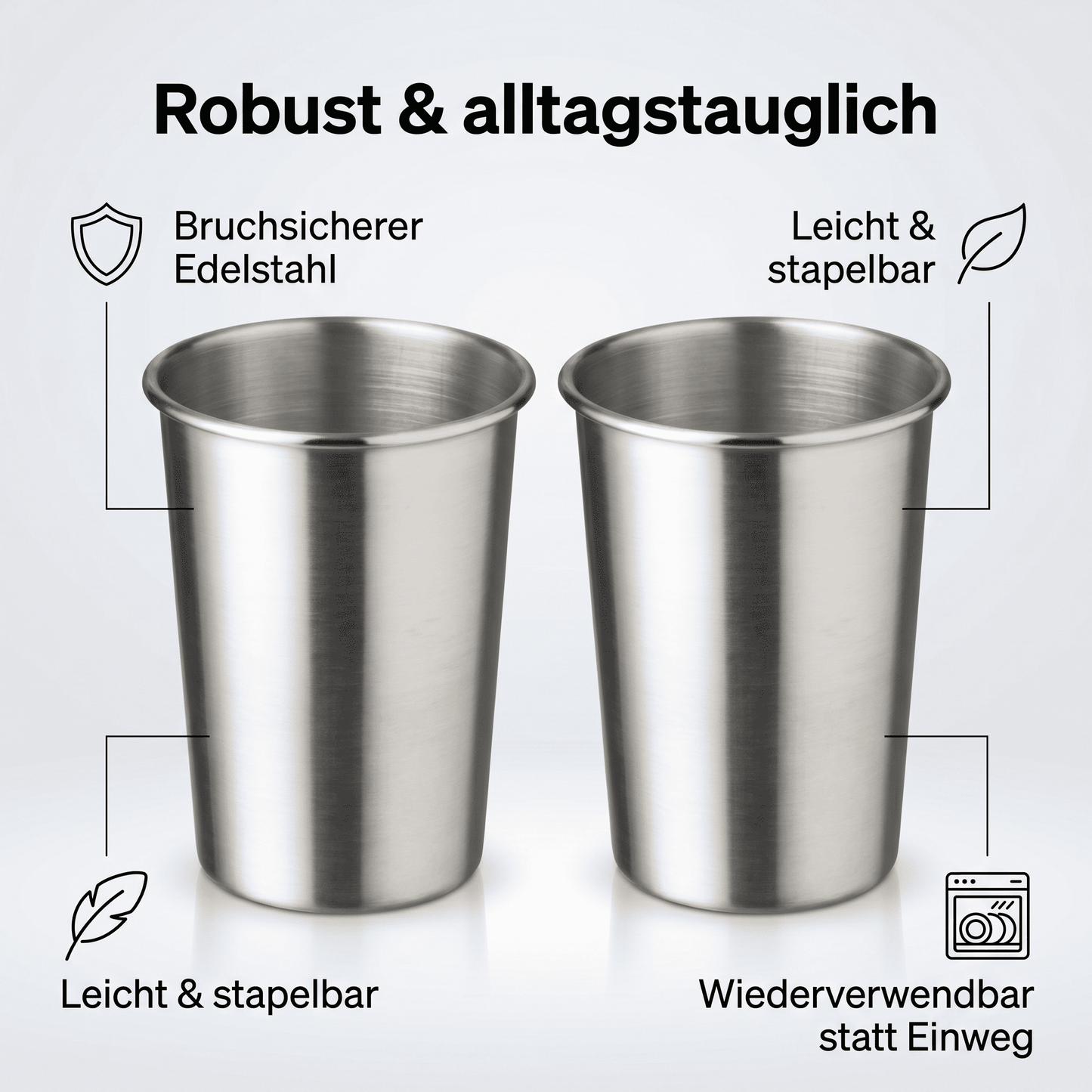 Edelstahl Becher 2 Pack Trinkbecher 350 ml ohne Griff Stapelbar Kaffeebecher