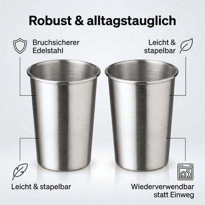 Edelstahl Becher 2 Pack Trinkbecher 350 ml ohne Griff Stapelbar Kaffeebecher