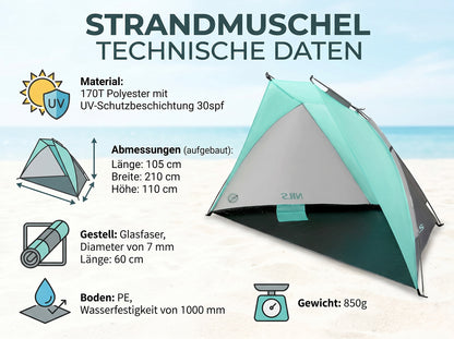 Strandmuschel Strandzelt mit UV Schutz Strand-Muschel