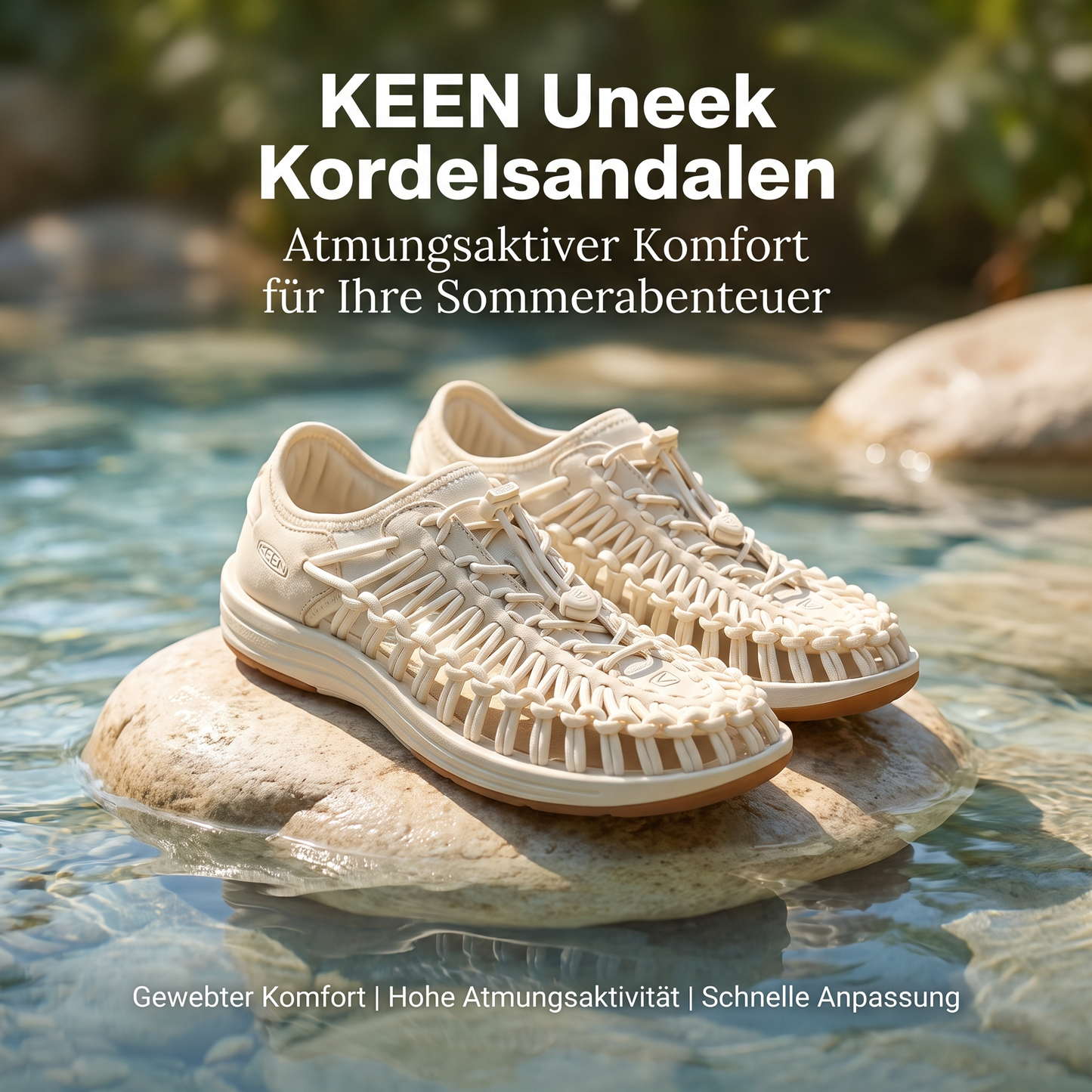 Weiße Damen Sandalen-Sneaker auf Stein mit Kordel-Obermaterial und Flachsohle