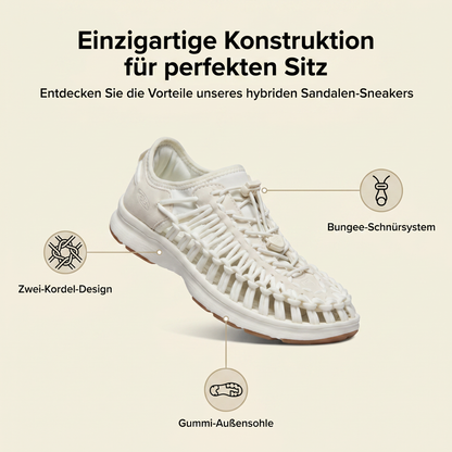 Weiße Damen Sandalen-Sneaker mit Bungee-Schnürsystem und Gummi-Außensohle