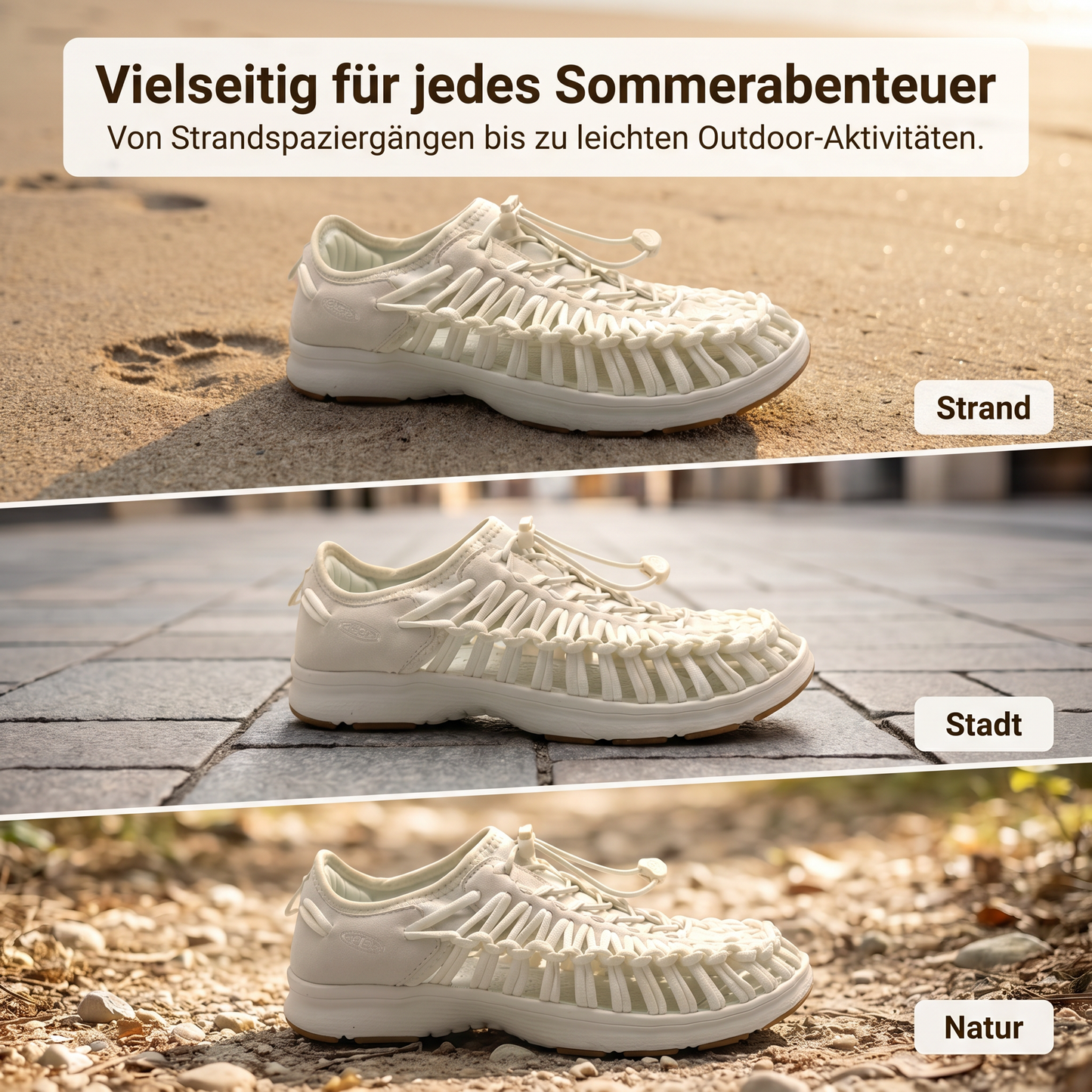 Weiße Damen Sandalen-Sneaker mit gewebtem Obermaterial und flacher Sohle