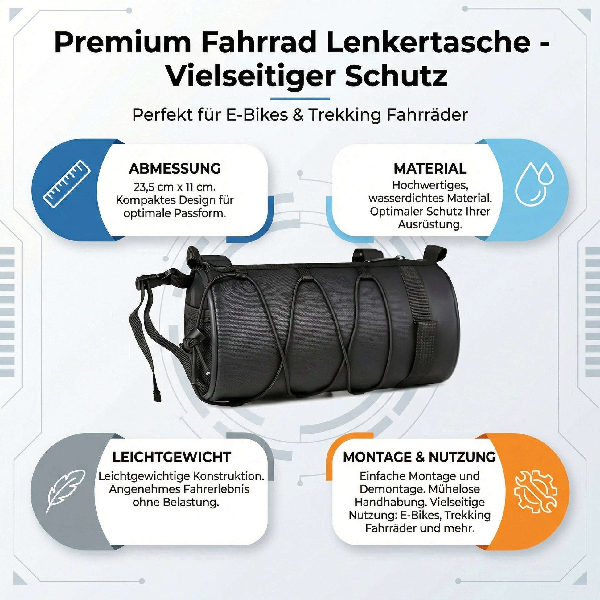 Lenkertasche MTB E-Bike 24x12x12cm für Trekking Fahrrad Lenker Rahmen – Outdoor Alm