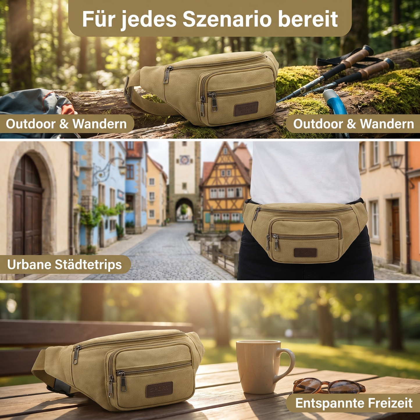 Bauchtasche Gürteltasche Hüfttasche Oliv Umhängetasche Crossbag