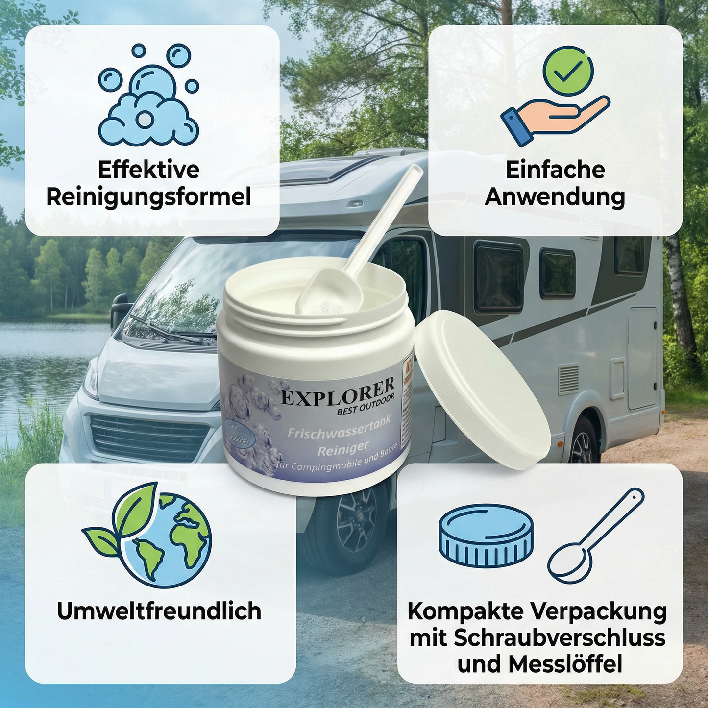 Frischwassertankreiniger für Wohnmobile und Boote – 500 g effektiver Tankreiniger