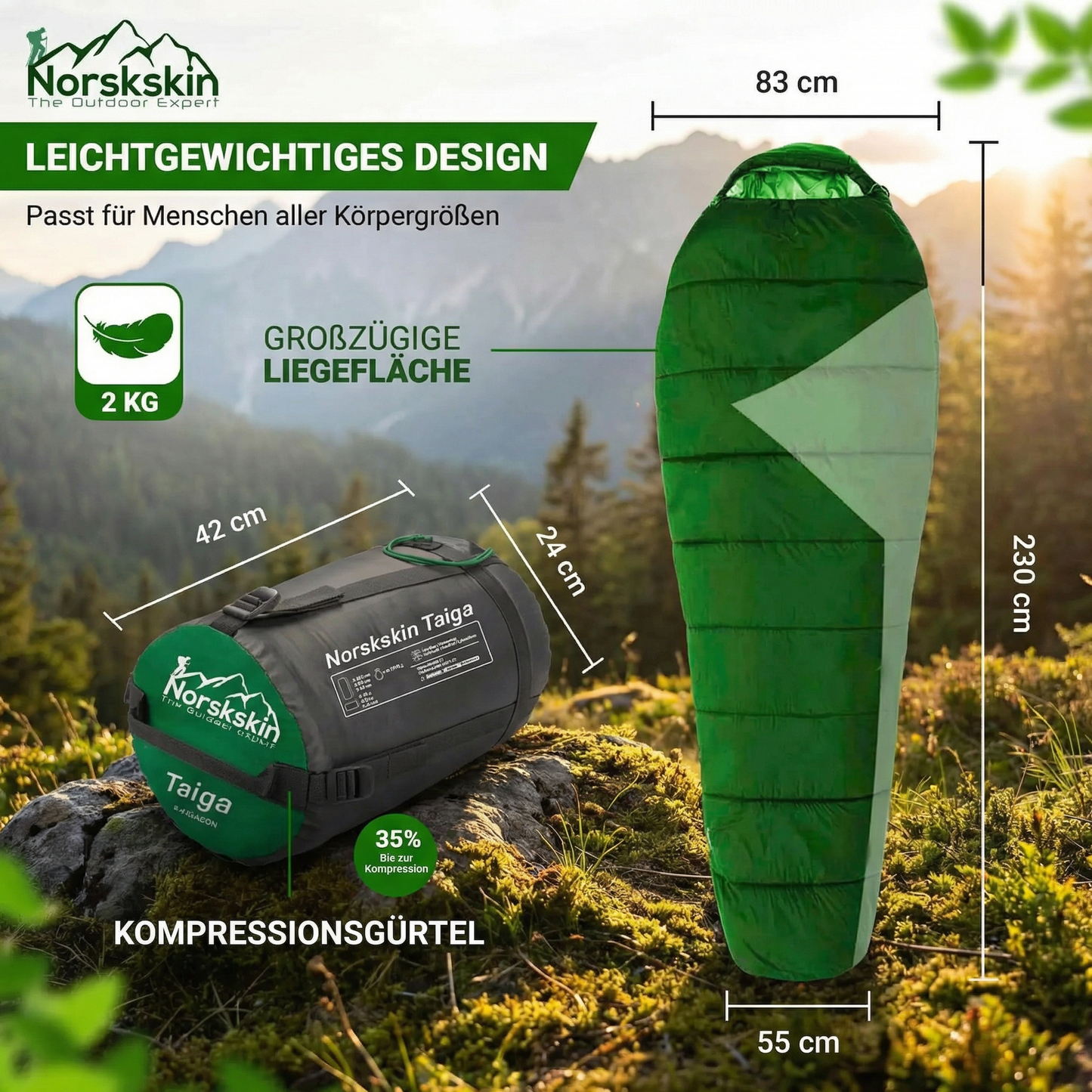 Norskskin Mumienschlafsack Taiga für 4 Jahreszeiten – Kopfkissenfach