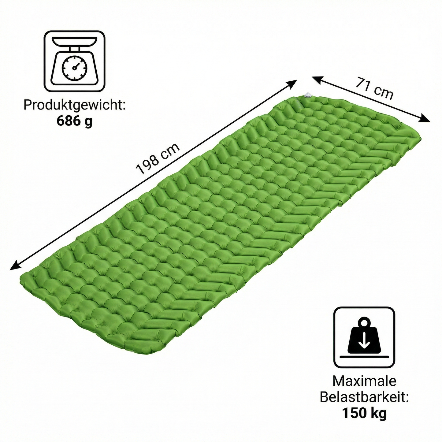 Trekking Matte Isomatte Luftmatratze XXL 198 x 71 x 6,5 cm mit R-Wert 1,3 für maximalen Komfort