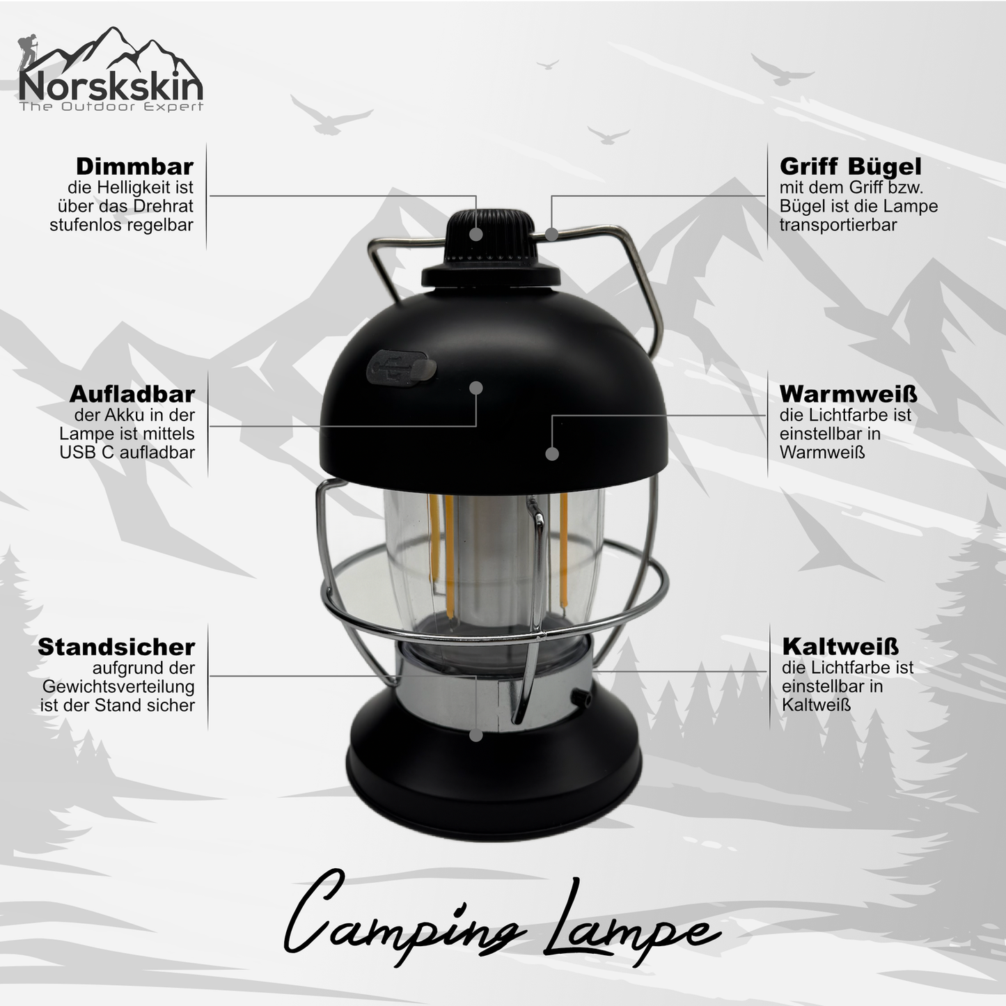 Camping Lampe Zeltlicht Warm und Kaltweiß Akku Zeltleuchte USB C