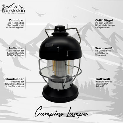 Camping Lampe Zeltlicht Warm und Kaltweiß Akku Zeltleuchte USB C